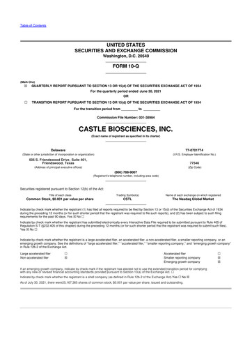 Miniature Castle Biosciences 10-Q Rapport trimestriel 2021 