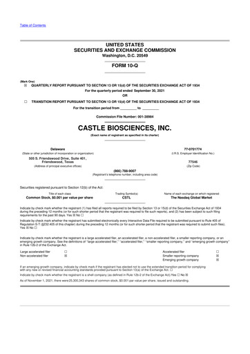 Miniature Castle Biosciences 10-Q Rapport trimestriel 2021 