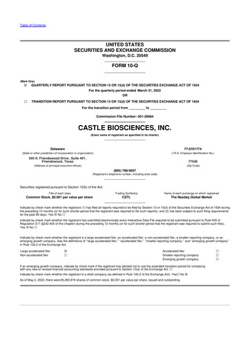 Miniature Castle Biosciences 10-Q Rapport trimestriel 2022 