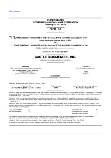 Miniature Castle Biosciences 10-Q Rapport trimestriel 2024 