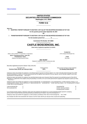 Miniature Castle Biosciences 10-Q Rapport trimestriel 2024 