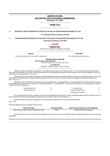 Vorschaubild Twilio 10-Q Quartalsbericht 2019 