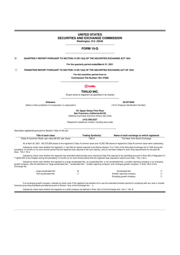 Vorschaubild Twilio 10-Q Quartalsbericht 2021 