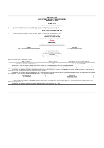 Vorschaubild Twilio 10-Q Quartalsbericht 2021 