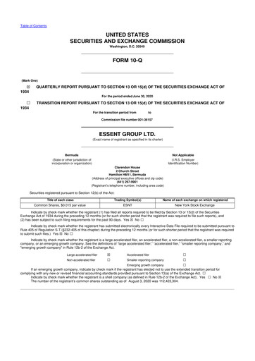 Thumbnail Essent Group 10-Q Quarterly Report FY2020 