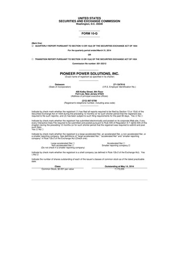 Thumbnail Pioneer Power Solutions 10-Q Quarterly Report FY2014 