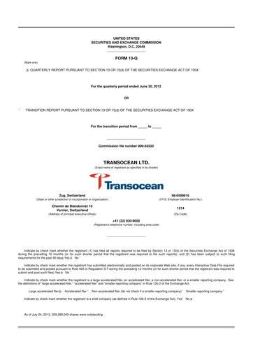 Thumbnail Transocean 10-Q Quarterly Report FY2012 