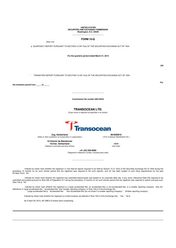 Thumbnail Transocean 10-Q Quarterly Report FY2014 