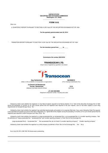 Thumbnail Transocean 10-Q Quarterly Report FY2014 