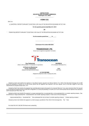 Thumbnail Transocean 10-Q Quarterly Report FY2015 