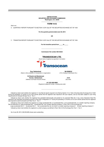 Thumbnail Transocean 10-Q Quarterly Report FY2015 