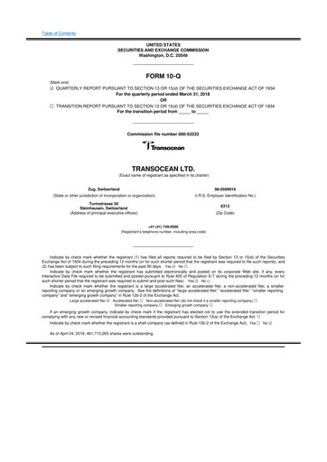 Thumbnail Transocean 10-Q Quarterly Report FY2018 