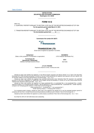 Thumbnail Transocean 10-Q Quarterly Report FY2019 