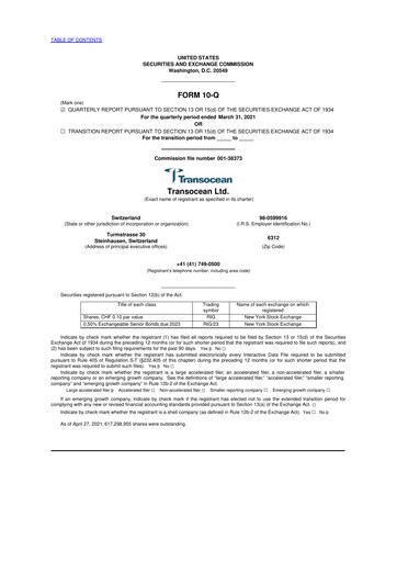 Thumbnail Transocean 10-Q Quarterly Report FY2021 