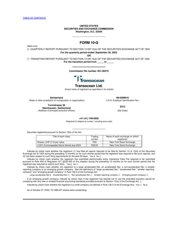Miniature Transocean 10-Q Rapport trimestriel 2022 