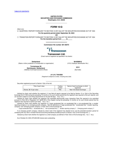 Miniature Transocean 10-Q Rapport trimestriel 2024 