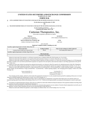 Miniature Cartesian Therapeutics 10-K Rapport annuel 2024