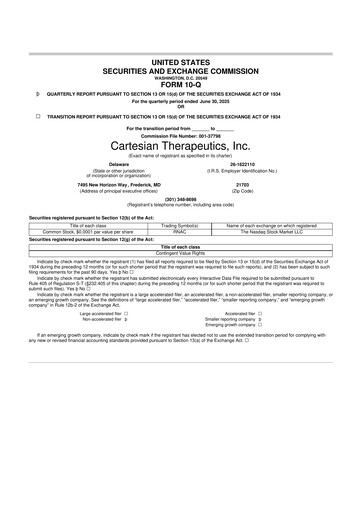 Thumbnail Cartesian Therapeutics 10-Q Quarterly Report FY 