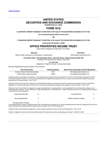 Vorschaubild Office Properties Income Trust 10-Q Quartalsbericht 2019 