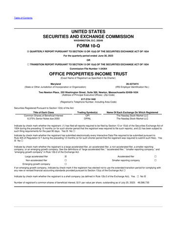 Vorschaubild Office Properties Income Trust 10-Q Quartalsbericht 2023 