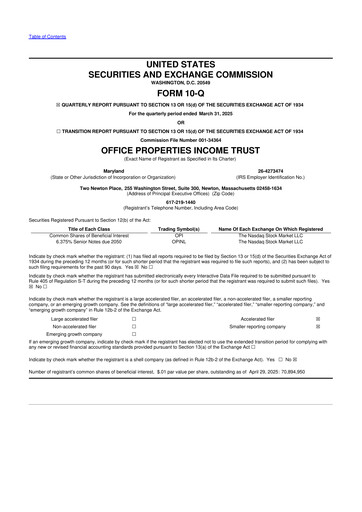 Vorschaubild Office Properties Income Trust 10-Q Quartalsbericht 2025 