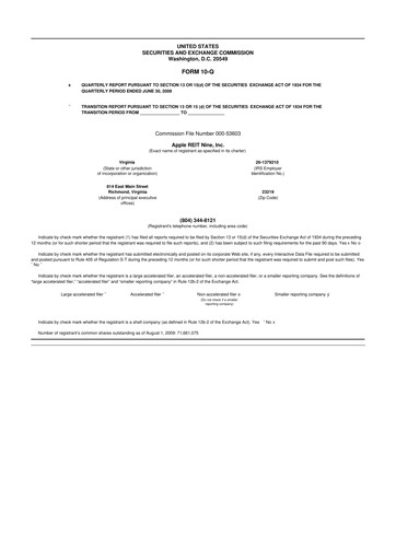 Vorschaubild Apple Hospitality REIT
 10-Q Quartalsbericht  