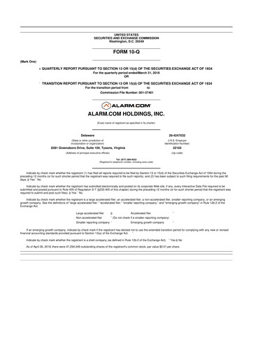 Thumbnail Alarm.com
 10-Q Quarterly Report FY2018 