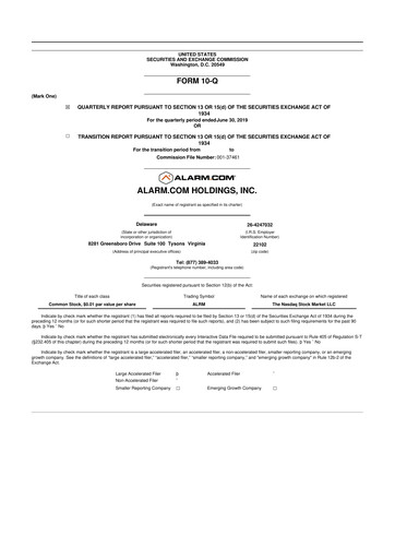 Thumbnail Alarm.com
 10-Q Quarterly Report FY2019 