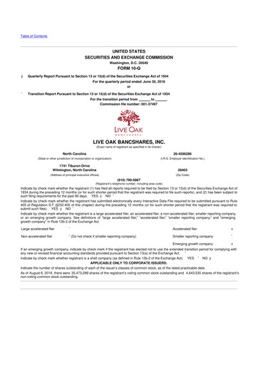 Thumbnail Live Oak Bank
 10-Q Quarterly Report FY2018 