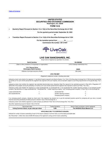 Thumbnail Live Oak Bank
 10-Q Quarterly Report FY2022 