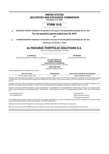 Vorschaubild Altisource Portfolio Solutions
 10-Q Quartalsbericht 2019 