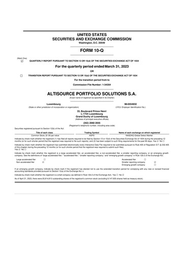 Vorschaubild Altisource Portfolio Solutions
 10-Q Quartalsbericht 2023 