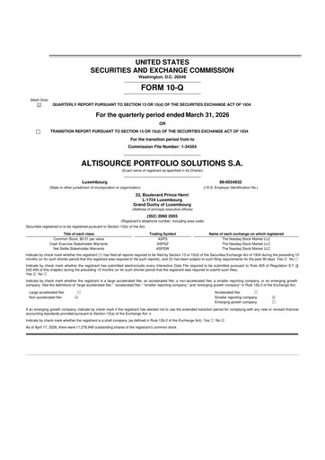 Vorschaubild Altisource Portfolio Solutions
 10-Q Quartalsbericht 2026 