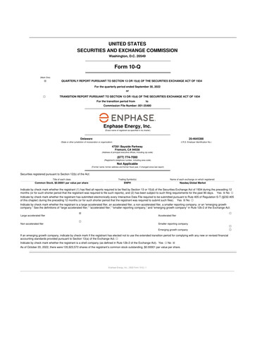 Thumbnail Enphase Energy
 10-Q Quarterly Report FY2022 
