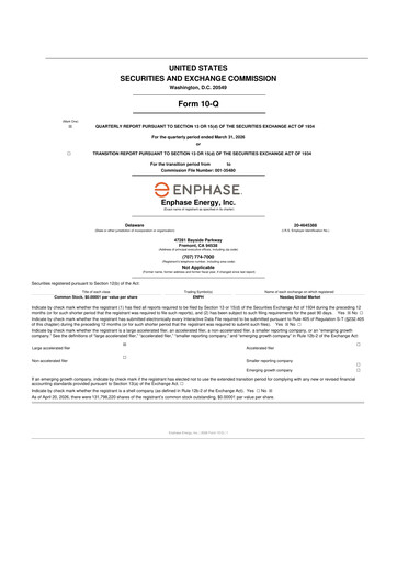 Thumbnail Enphase Energy
 10-Q Quarterly Report FY 