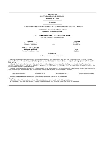 Miniature Two Harbors Investment
 10-Q Rapport trimestriel  