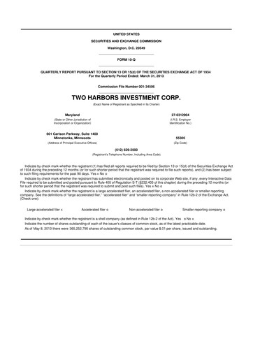 Miniature Two Harbors Investment
 10-Q Rapport trimestriel 2013 