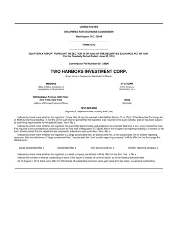 Miniature Two Harbors Investment
 10-Q Rapport trimestriel 2014 