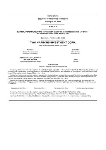 Miniature Two Harbors Investment
 10-Q Rapport trimestriel 2015 