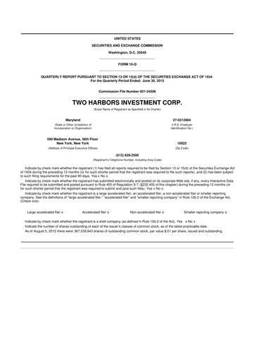 Miniature Two Harbors Investment
 10-Q Rapport trimestriel 2015 