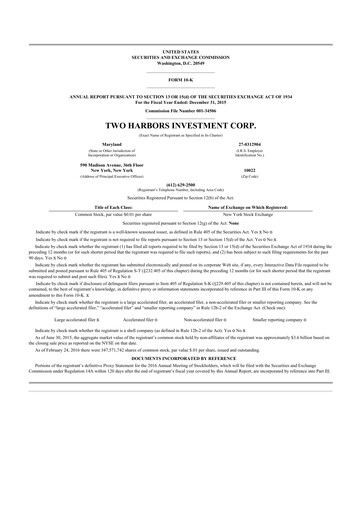 Thumbnail Two Harbors Investment
 10-K Annual Report 2015