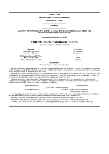 Miniature Two Harbors Investment
 10-Q Rapport trimestriel 2017 