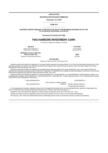 Miniature Two Harbors Investment
 10-Q Rapport trimestriel 2017 