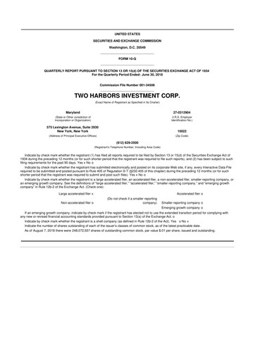 Miniature Two Harbors Investment
 10-Q Rapport trimestriel 2018 