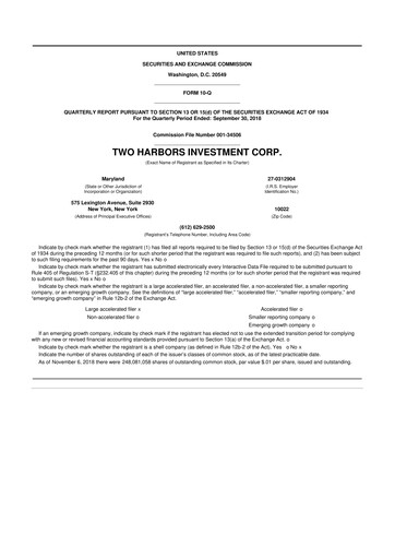 Miniature Two Harbors Investment
 10-Q Rapport trimestriel 2018 