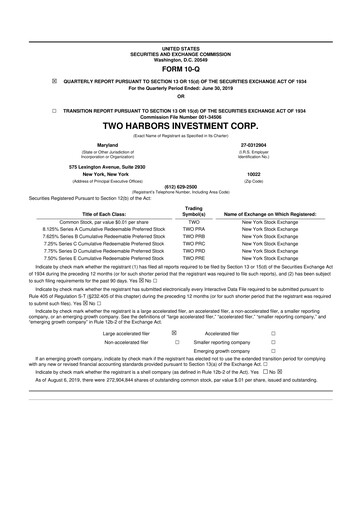 Miniature Two Harbors Investment
 10-Q Rapport trimestriel 2019 