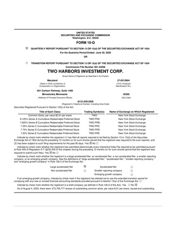 Miniature Two Harbors Investment
 10-Q Rapport trimestriel 2020 