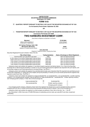 Miniature Two Harbors Investment
 10-Q Rapport trimestriel 2020 