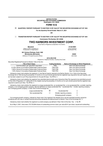 Miniature Two Harbors Investment
 10-Q Rapport trimestriel 2021 