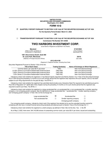 Miniature Two Harbors Investment
 10-Q Rapport trimestriel 2022 